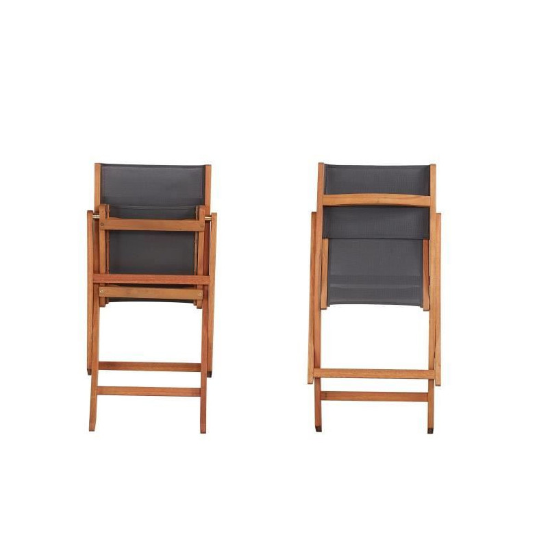 Set of 2 FSC and textilene acacia wood chairs - Gray
