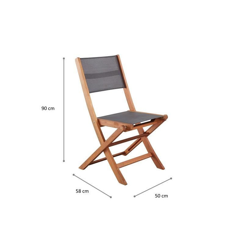 Set of 2 FSC and textilene acacia wood chairs - Gray