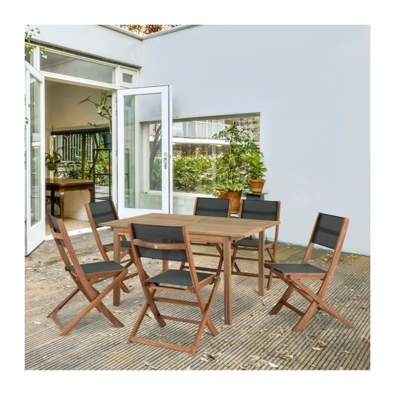 Set of 2 FSC and textilene acacia wood chairs - Gray