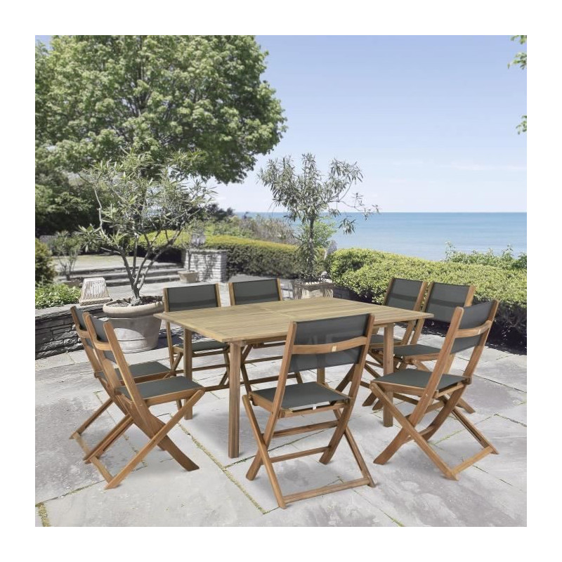 Set of 2 FSC and textilene acacia wood chairs - Gray