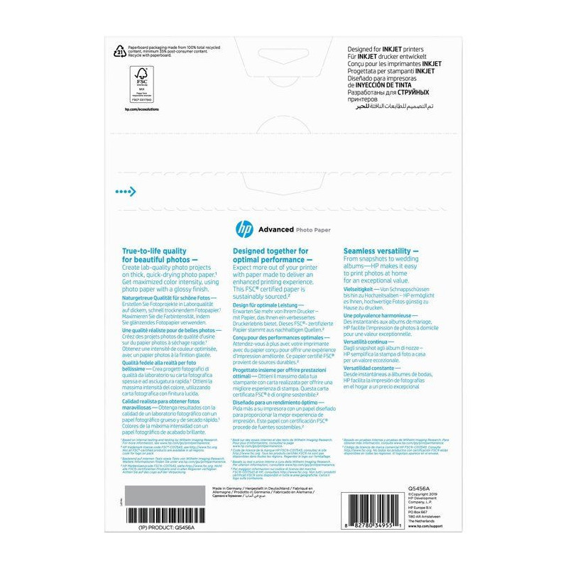 HP Q5456A Photo Paper - 25 Sheets A4 - Pack of 1 - Glossy