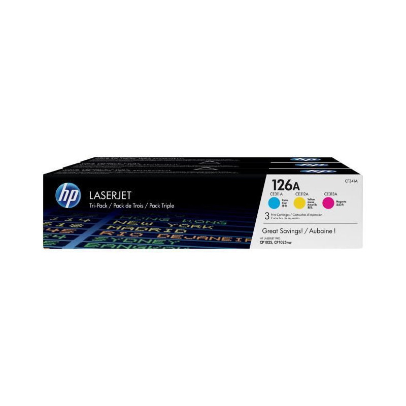 HP 126A pack of 3 genuine cyan / magenta / yellow toners (CF341A) for