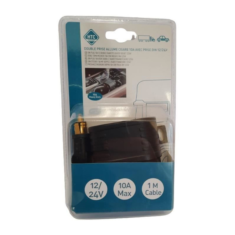 Double cigarette lighter socket 12/24V - HTC EQUIPEMENT - With 10A fus