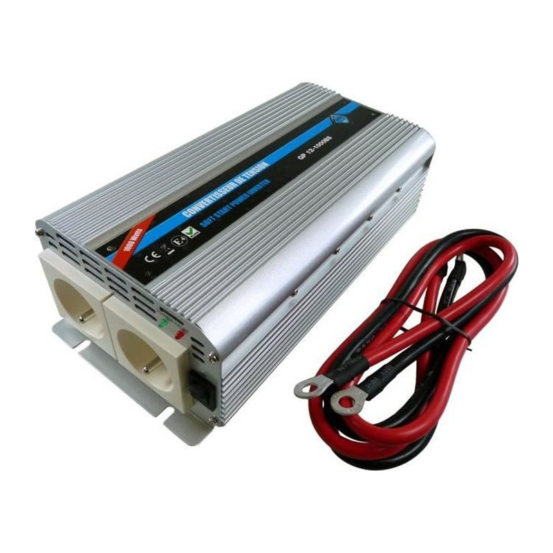 HTC Voltage Converter 12/220 V 1000 W with 2 Sockets Power