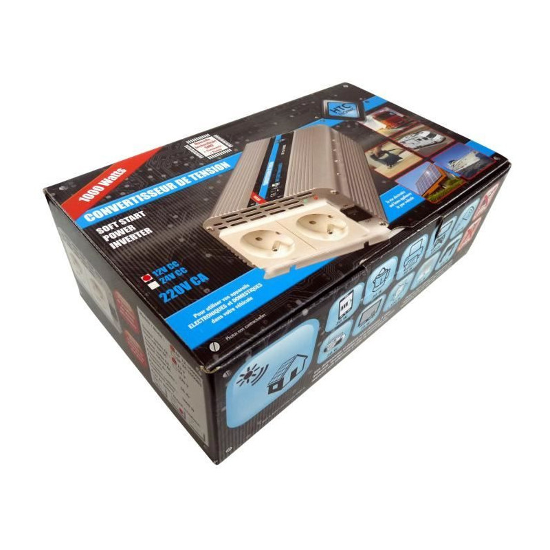 HTC Voltage Converter 12/220 V 1000 W with 2 Sockets Power