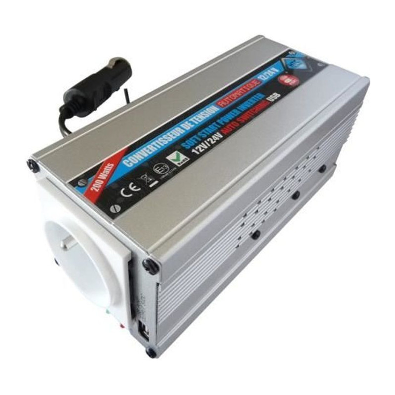 HTC Converter 12 / 24V Automatic 220 / 240V 200W USB 0.5A
