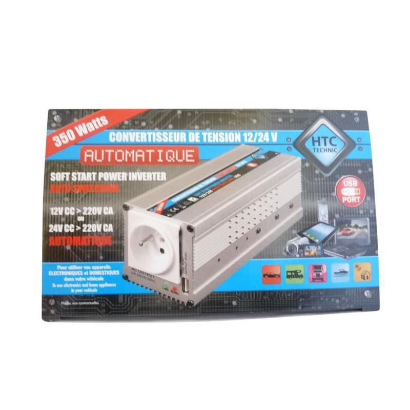 HTC Converter 12 / 24V Automatic 220 / 240V 350W USB 0.5A