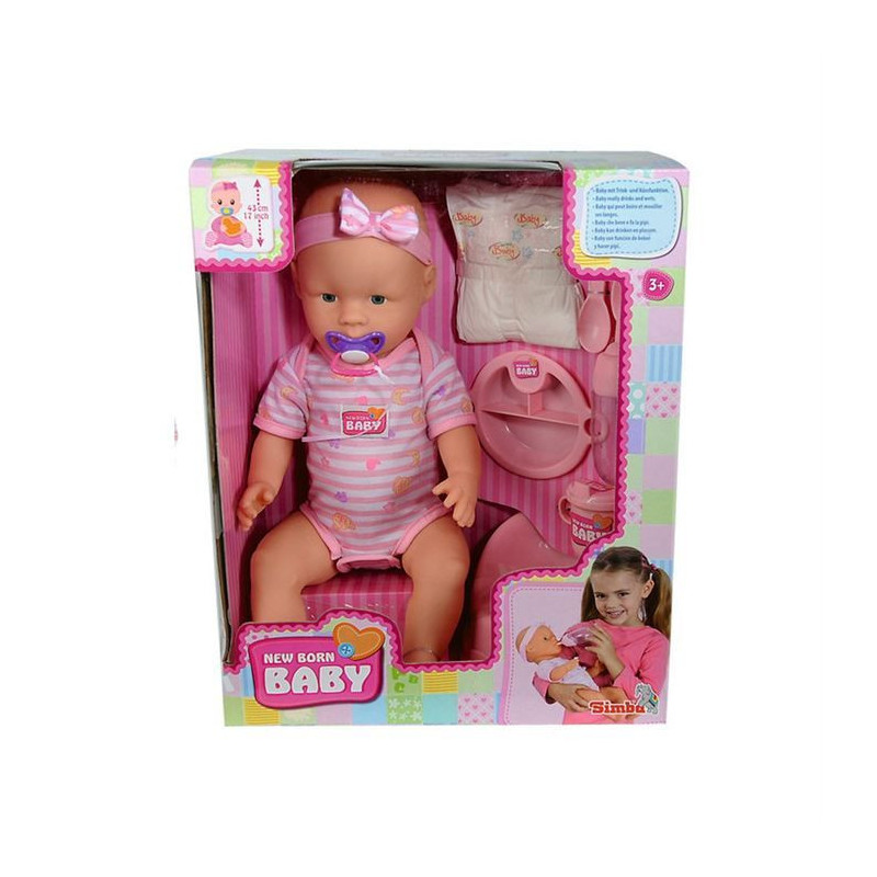 NEW BORN BABY Pink Baby Doll 43cm Drinks Pee