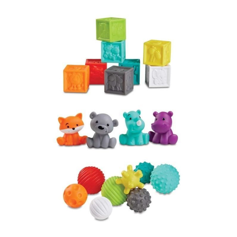 INFANTINO Senso Set of 8 soft balls, 8 sensory cubes and 4 animal spri