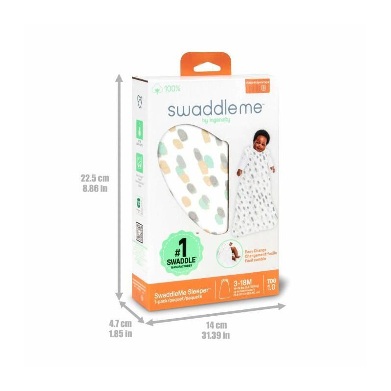 INGENUITY, Swaddling Sleeping Bag, Polka Dot Sleeping Bag, for Summer