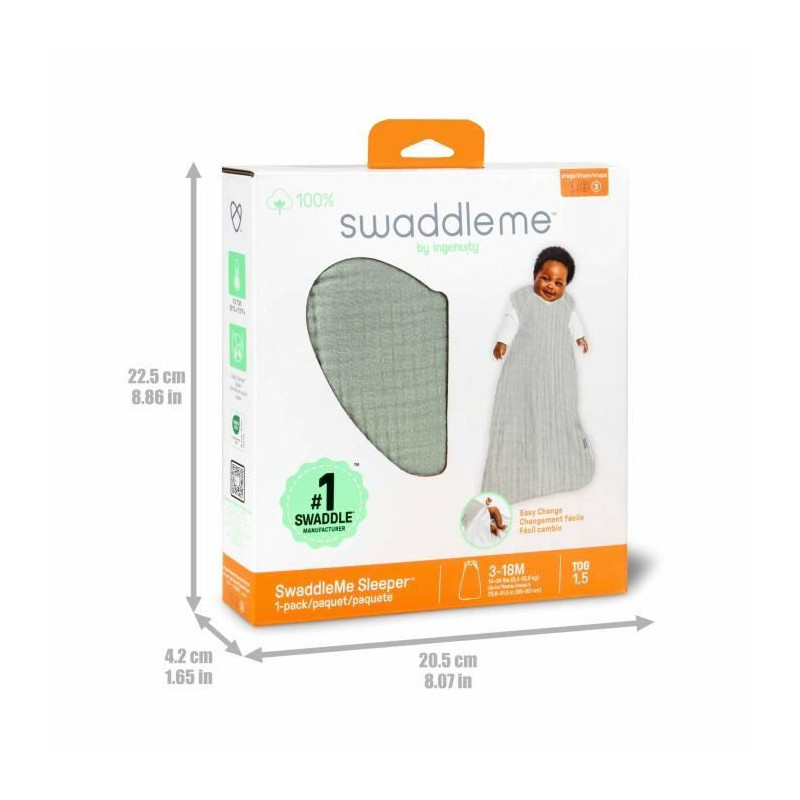 INGENUITY Swaddling Bag, Sage Green Sleeping Bag in Cotton Foam, TOG 1