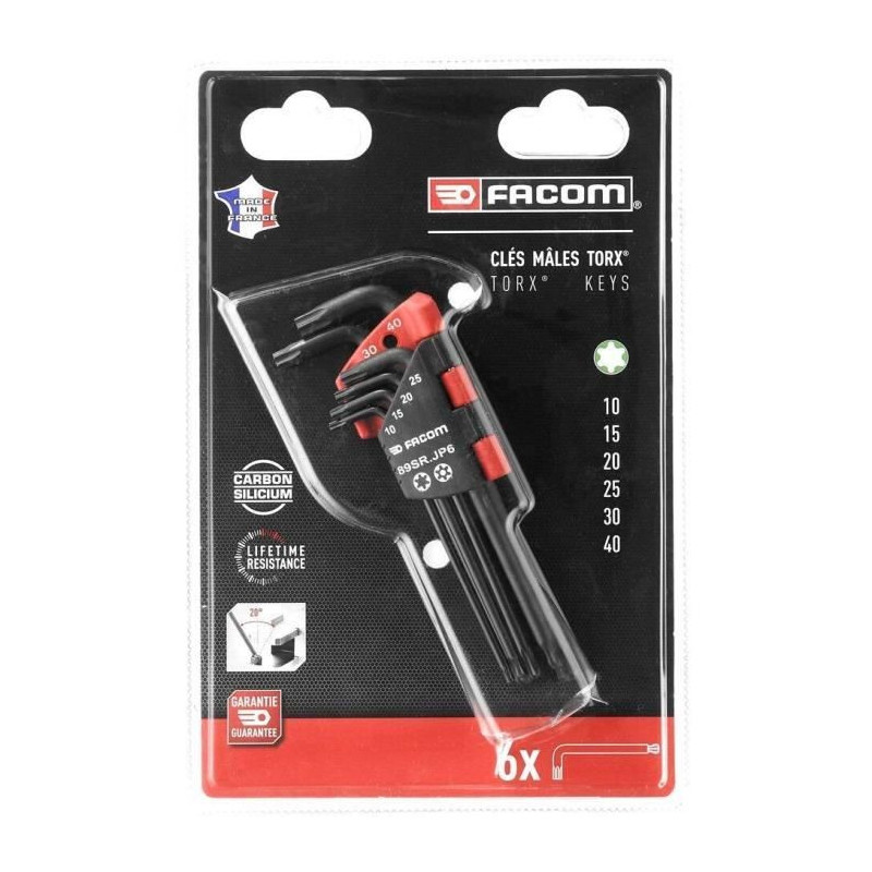 Set of 6 Allen keys - FACOM - 89SR.JP6PB - Long - with resistorx ball