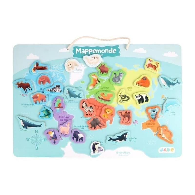 Magnetic continents board - Educational game - JADE - 30 animal pieces