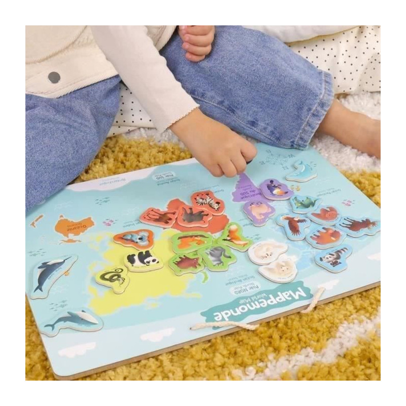 Magnetic continents board - Educational game - JADE - 30 animal pieces