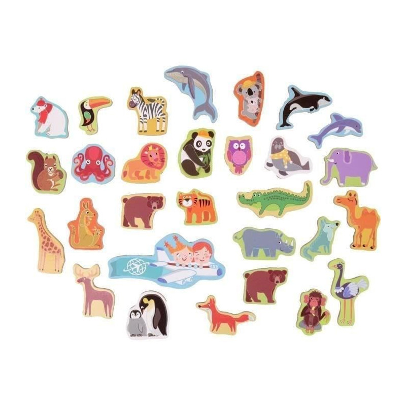 Magnetic continents board - Educational game - JADE - 30 animal pieces