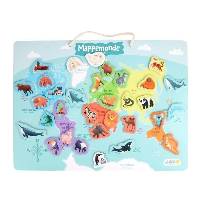 Magnetic continents board - Educational game - JADE - 30 animal pieces