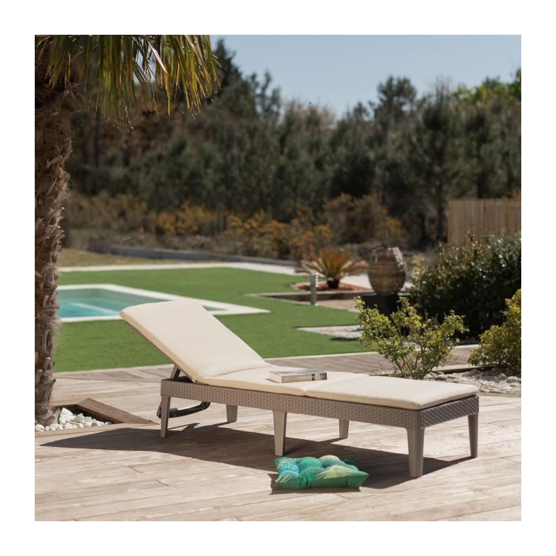 ALLIBERT by KETER - Jaipur 4-position sun lounger with cushion - ratta