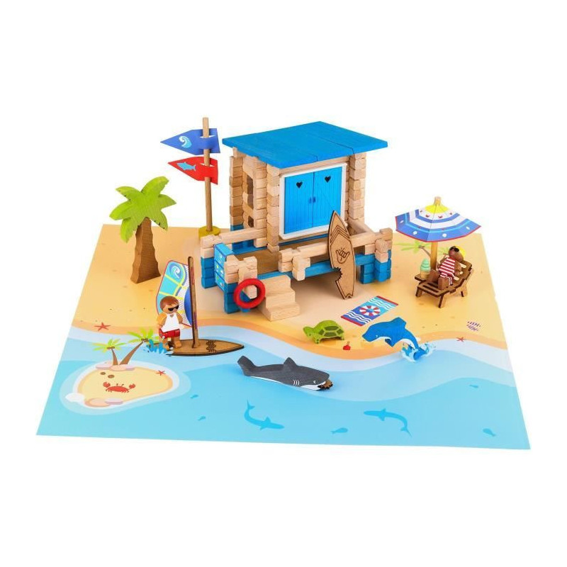 Beach Day 120 Pieces - JEUJURA - Natural Wood Construction Game, Mat a