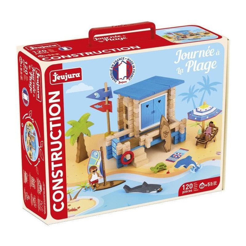 Beach Day 120 Pieces - JEUJURA - Natural Wood Construction Game, Mat a