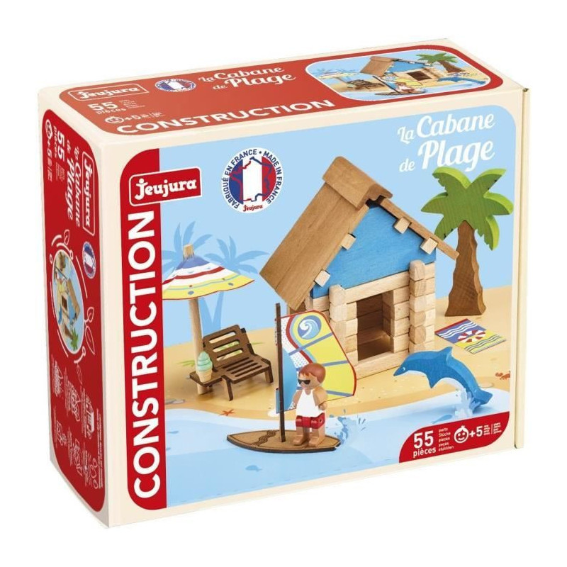 The Beach Hut 55 Pieces - JEUJURA - Natural Wood Construction Game, Ma