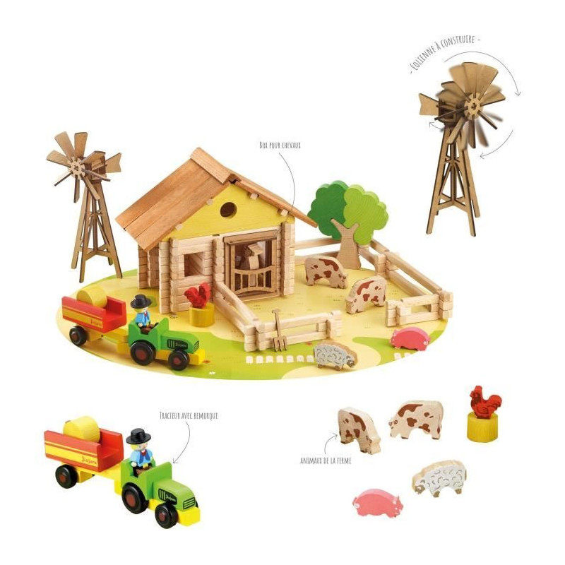 My wooden farm - Construction game - JEUJURA - 145 pieces