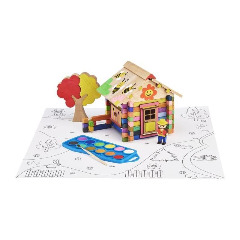 Chalet to Paint 85 Pieces - JEUJURA - Natural Wood Construction Game,