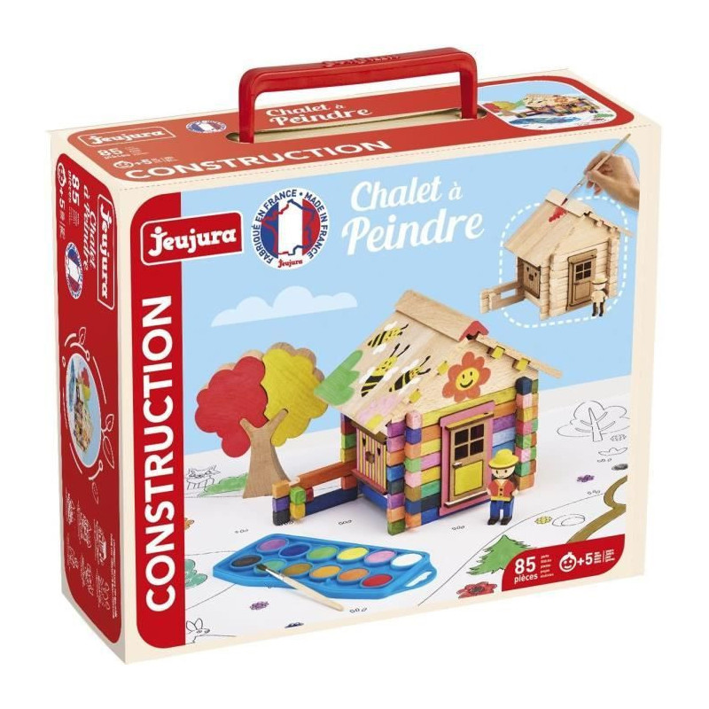 Chalet to Paint 85 Pieces - JEUJURA - Natural Wood Construction Game,