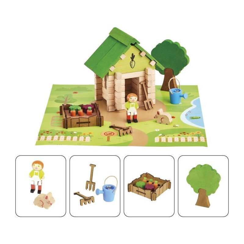 The Gardener's Hut 60 Pieces - JEUJURA - Natural Wood Construction Gam