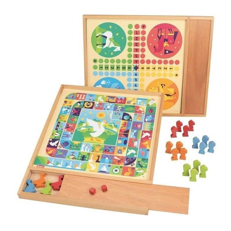 JEUJURA Game of goose and small horses - Tray with wooden pencil case