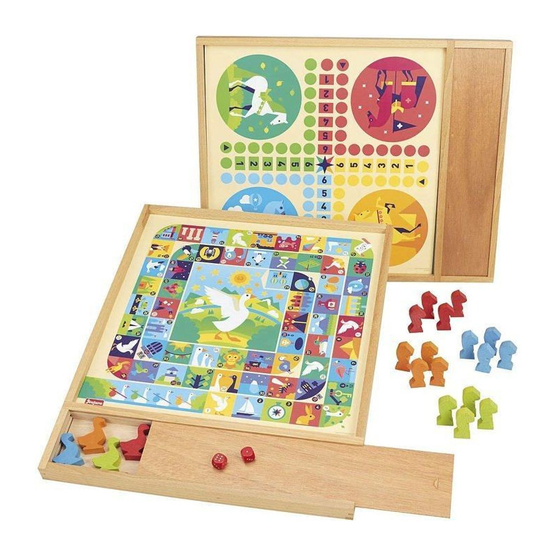 JEUJURA Game of goose and small horses - Tray with wooden pencil case