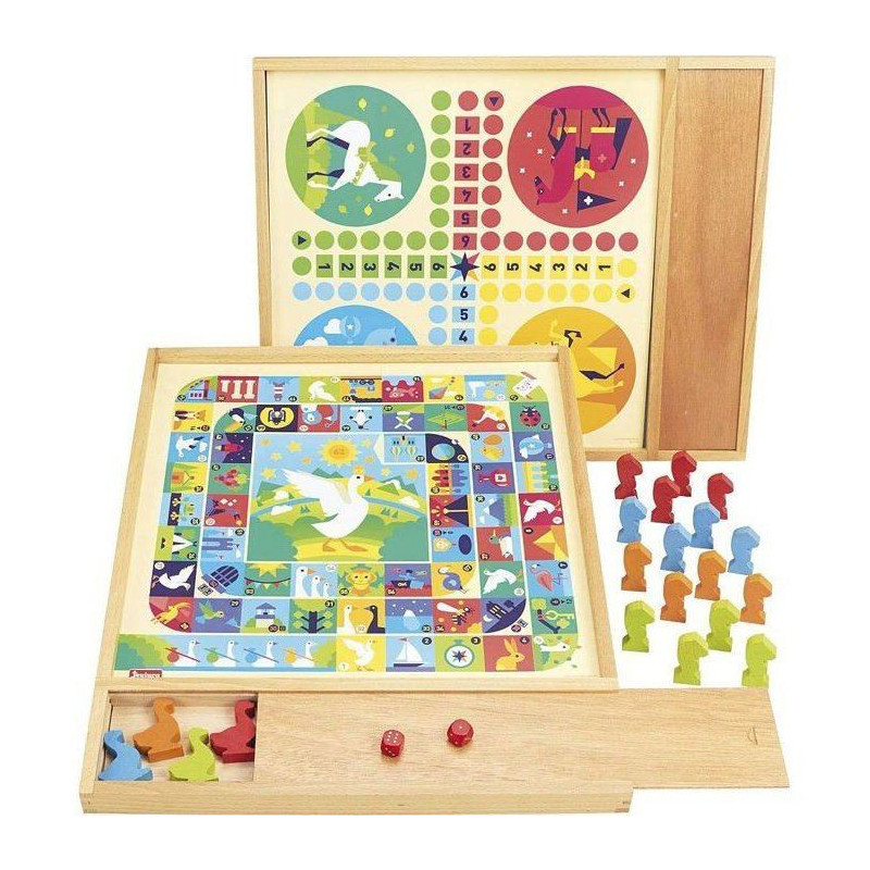 JEUJURA Game of goose and small horses - Tray with wooden pencil case
