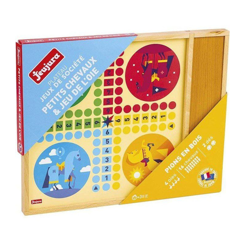 JEUJURA Game of goose and small horses - Tray with wooden pencil case