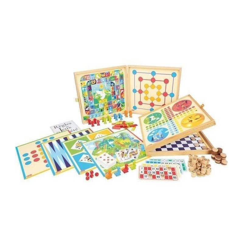JEUJURA Classic Games Box - 150 rules - Wooden pawns