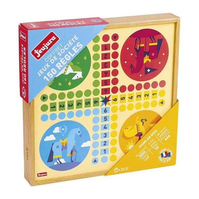 JEUJURA Classic Games Box - 150 rules - Wooden pawns
