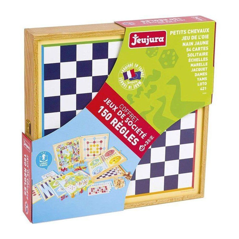 JEUJURA Classic Games Box - 150 rules - Wooden pawns