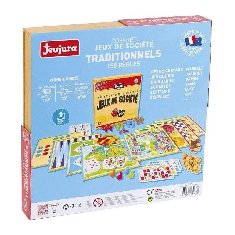 JEUJURA Traditional board games box - Wooden box