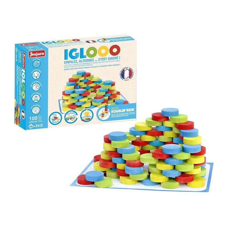 Iglooo 100 Pieces - JEUJURA - Skill and Logic Game with Pucks and Mats