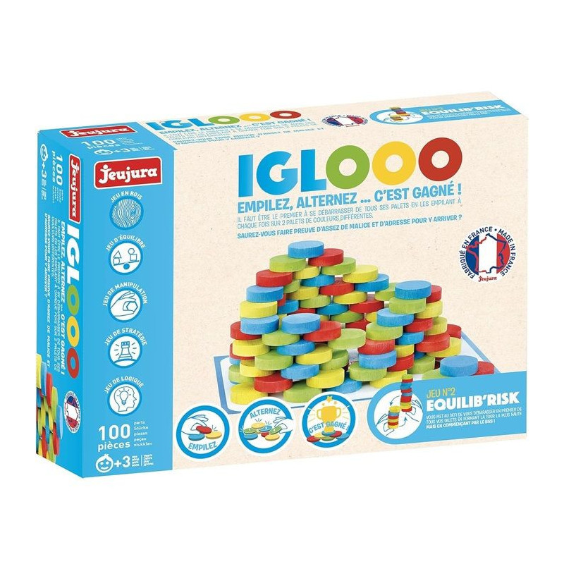 Iglooo 100 Pieces - JEUJURA - Skill and Logic Game with Pucks and Mats