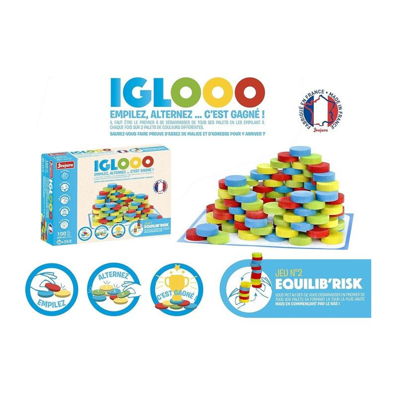 Iglooo 100 Pieces - JEUJURA - Skill and Logic Game with Pucks and Mats