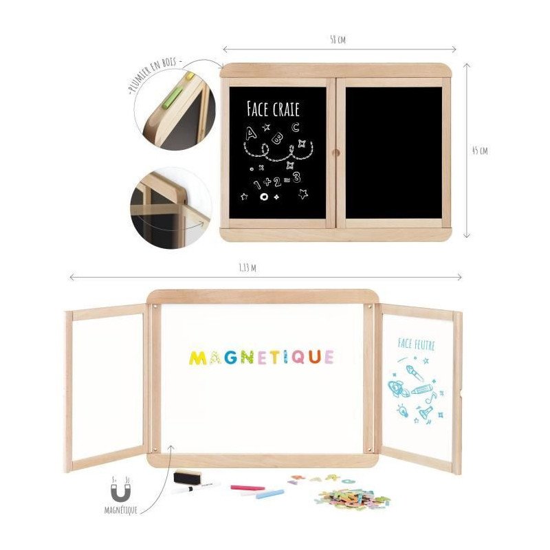 Magnetic triptych wall board - JEUJURA - Magnetic central slate, 2 pan