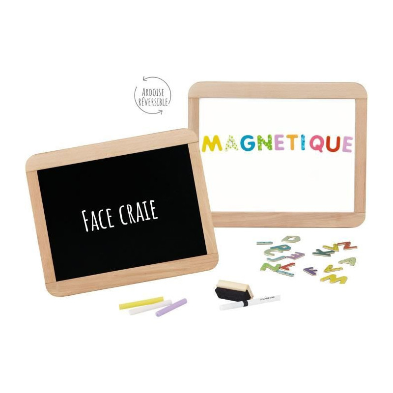 Wooden school slate - JEUJURA - Double-sided magnetic: chalk and erasa