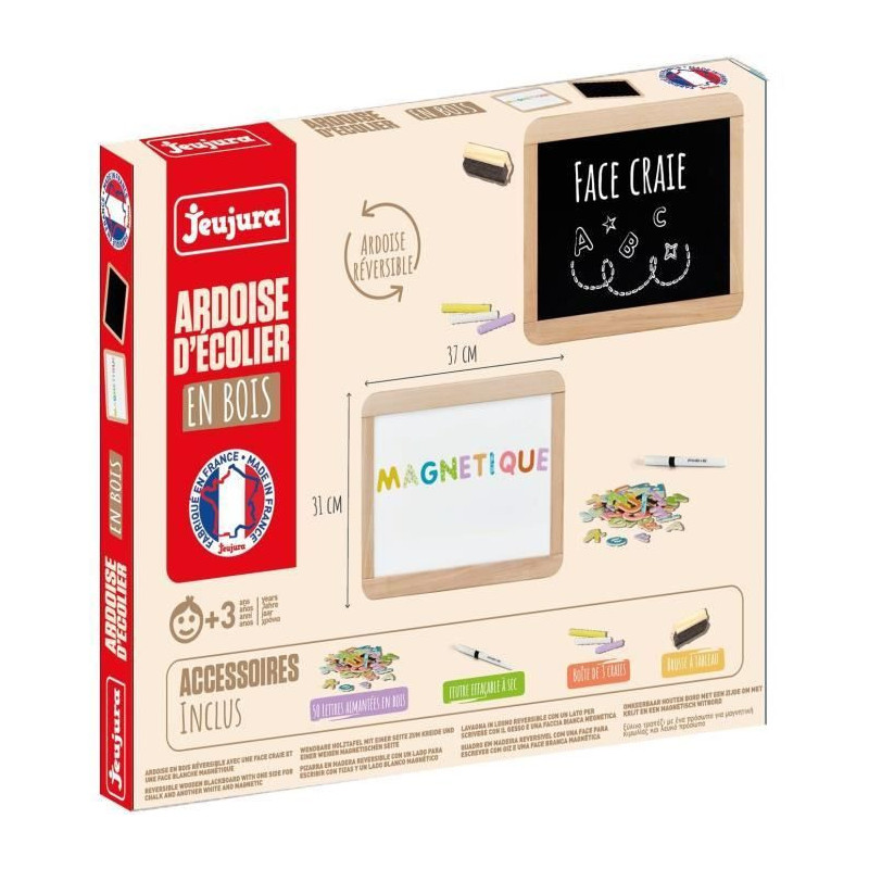 Wooden school slate - JEUJURA - Double-sided magnetic: chalk and erasa