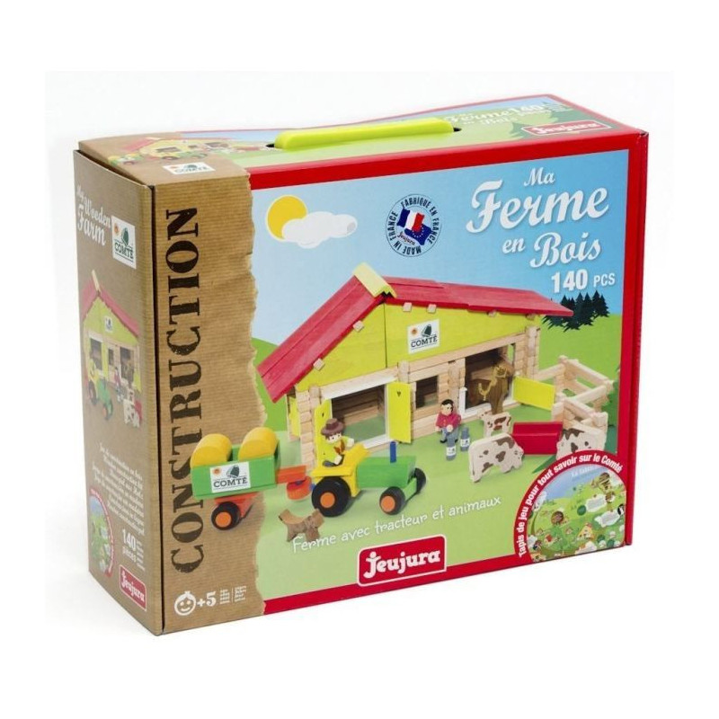 JEUJURA - Wooden Farm with Tractor and Animals - 140 pcs