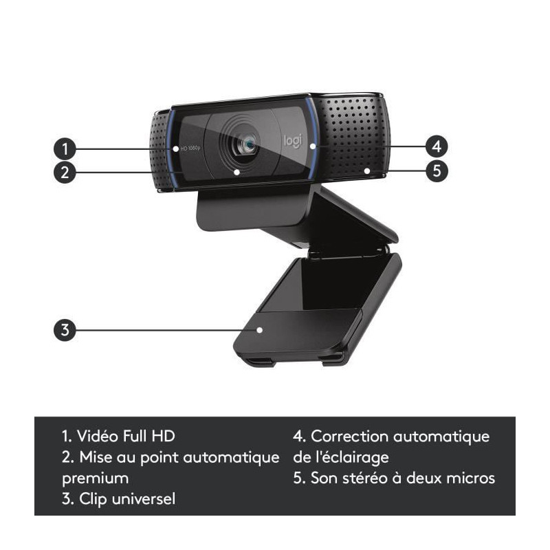 LOGITECH Webcam HD Pro C920 Refresh - Built-in Microphone - Ideal Face