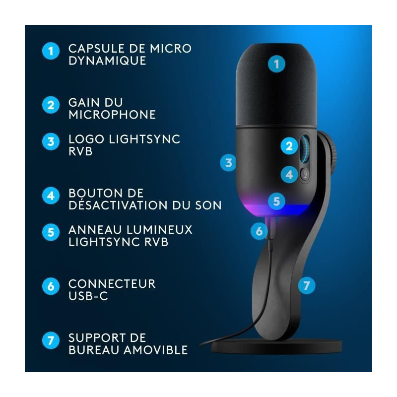 Gaming Microphone - LOGITECH G - YETI GX - Streaming - Dynamic RGB wit