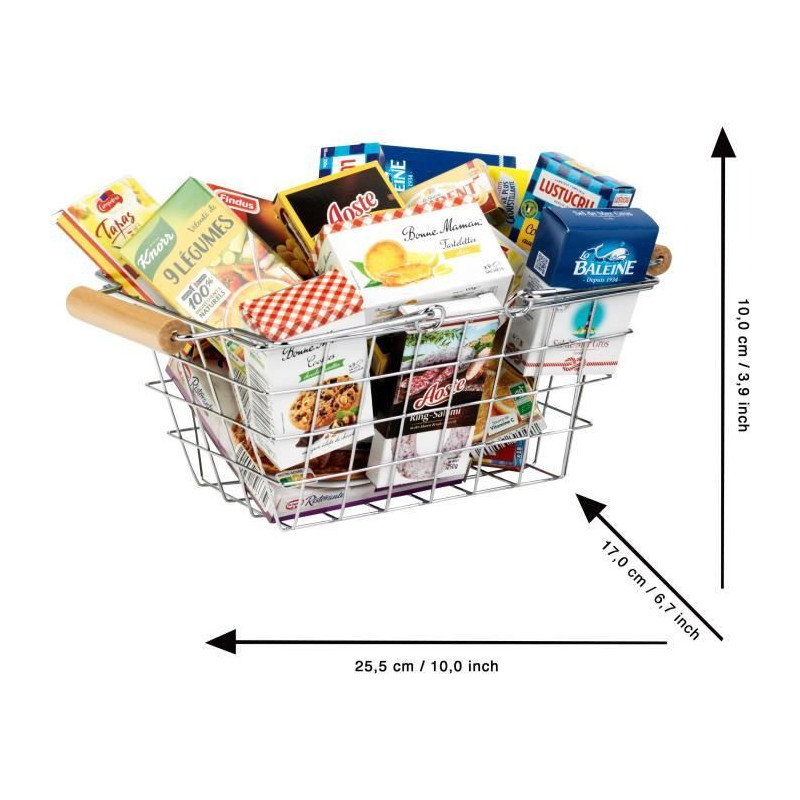 Grocery store toy - KLEIN - Metal shopping basket filled with boxes -