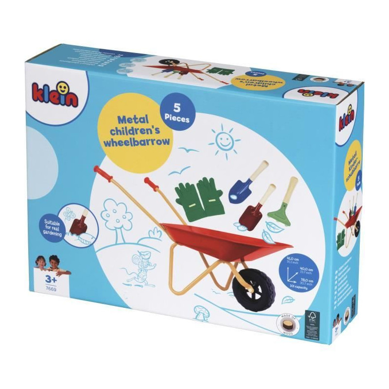 Metal wheelbarrow - KLEIN - 7669 - With 3 tools and 1 pair of gloves -
