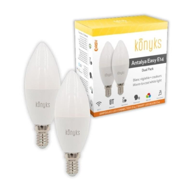 2 Wi-Fi + BT Connected LED Bulbs, E14 LED, Adjustable Colors + White,