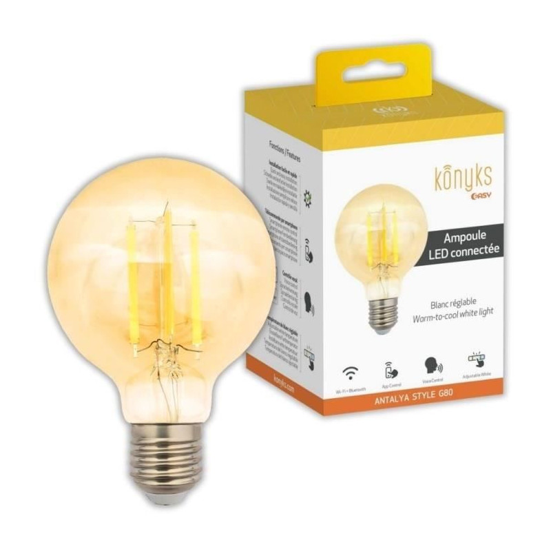 Wi-Fi + BT Bulb, Adjustable White, E27, 7W - Konyks Antalya Style G80-