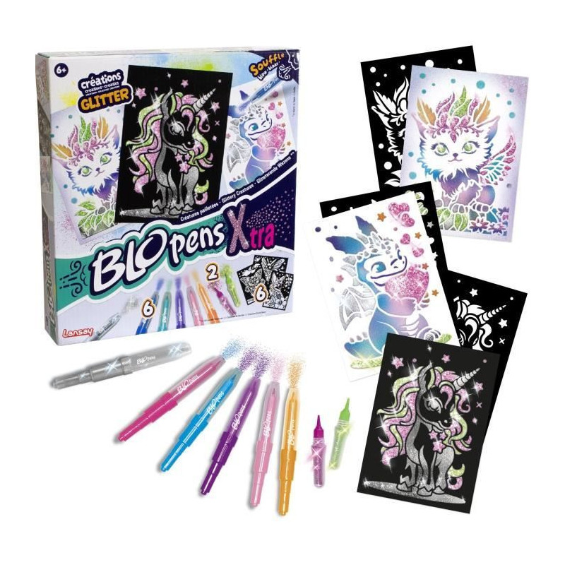 Blopens - LANSAY - Glittery creatures - 6 stencils - Ages 6 and up